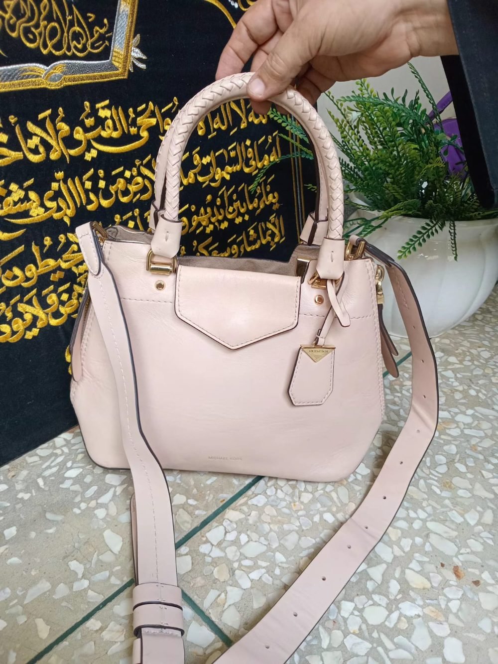 Blush Leather Satchel with Detachable Strap - real photo