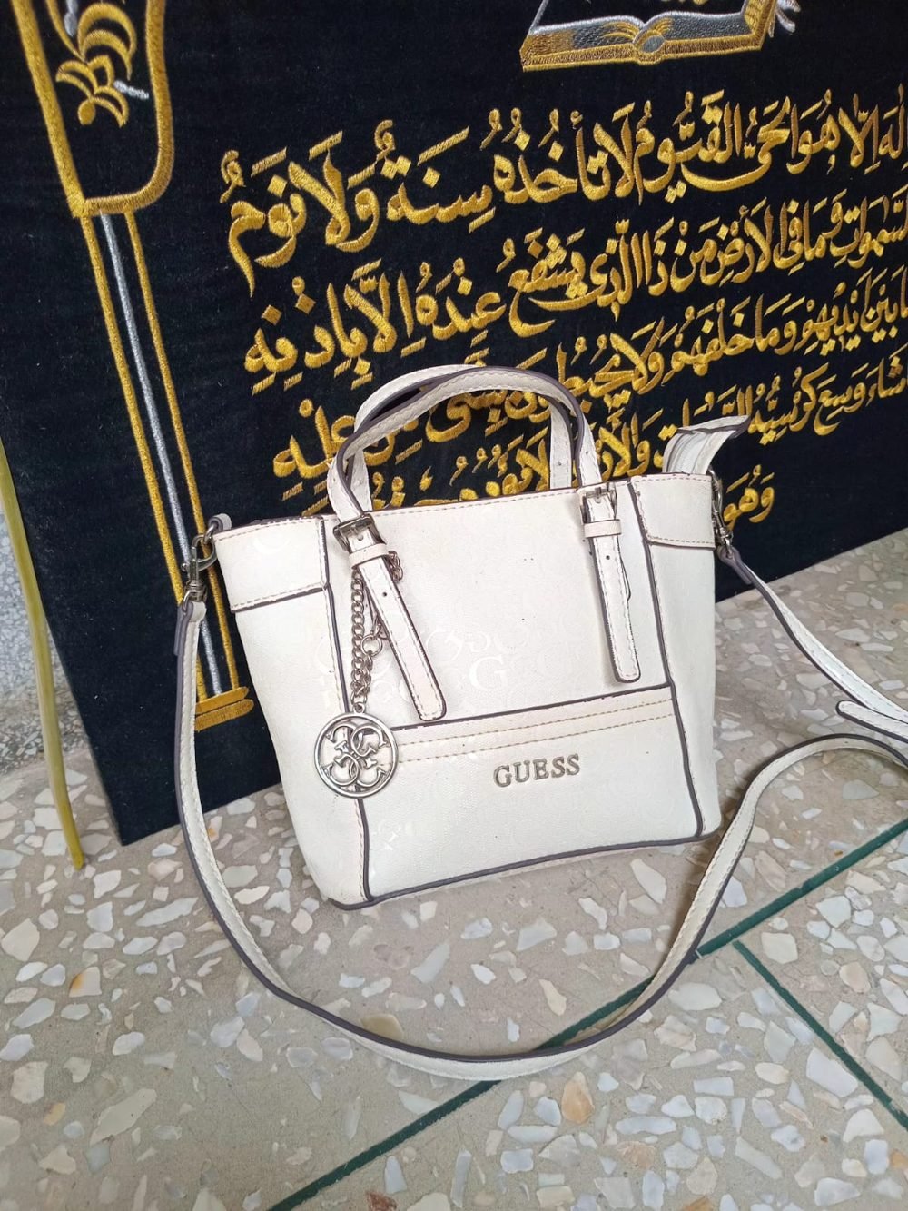 Guess White Satchel with Crossbody Strap - real photo