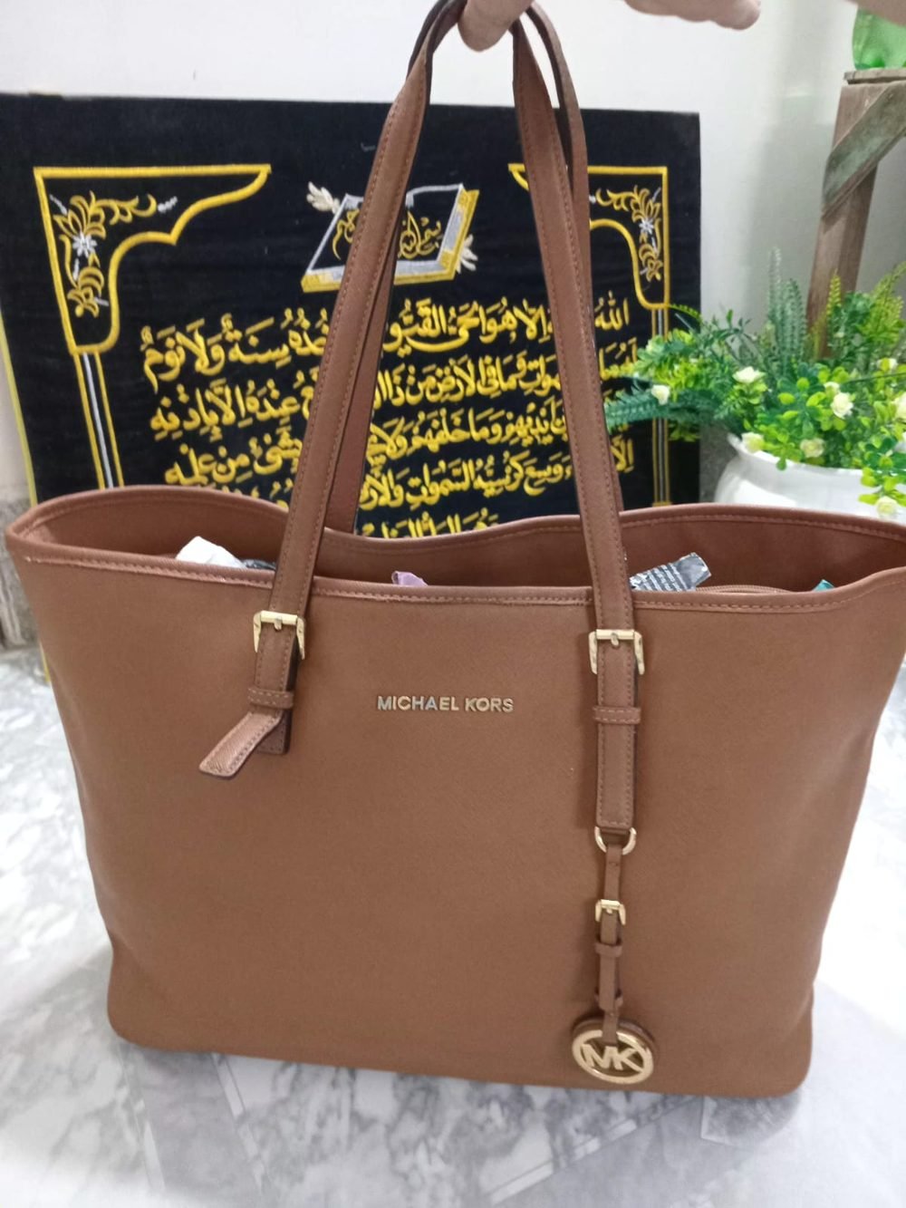 Michael Kors Leather Tote in Tan - real photo
