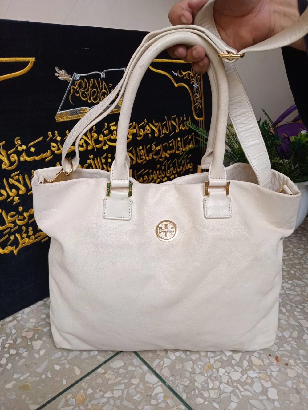 Tory Burch Slouchy Tote in Cream - real photo