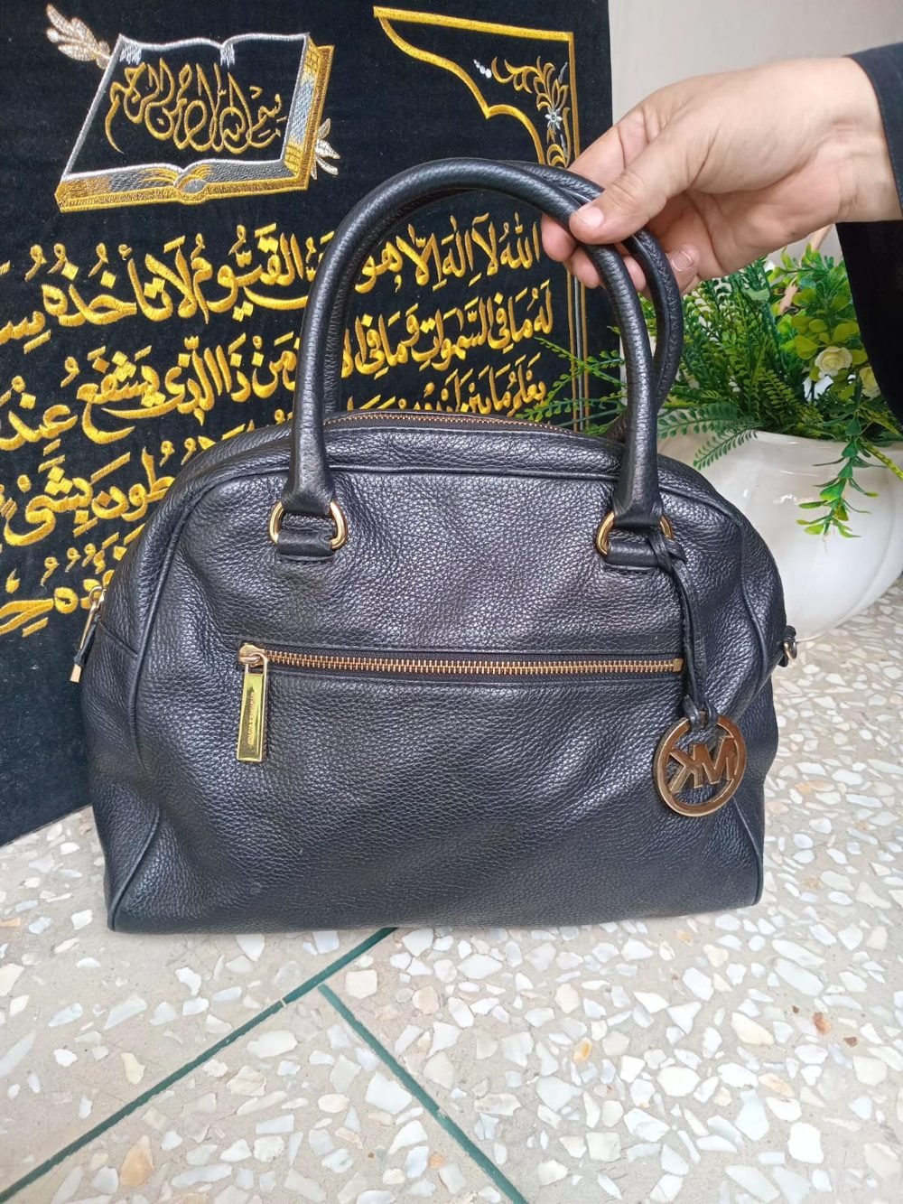 Michael Kors Navy Leather Dome Satchel - real photo