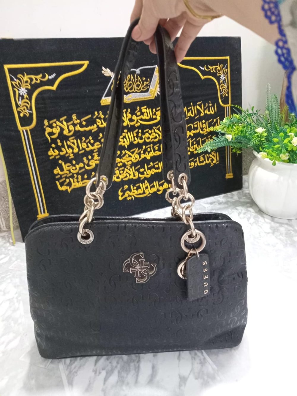 Guess Embossed Shoulder Bag in Black - real photo