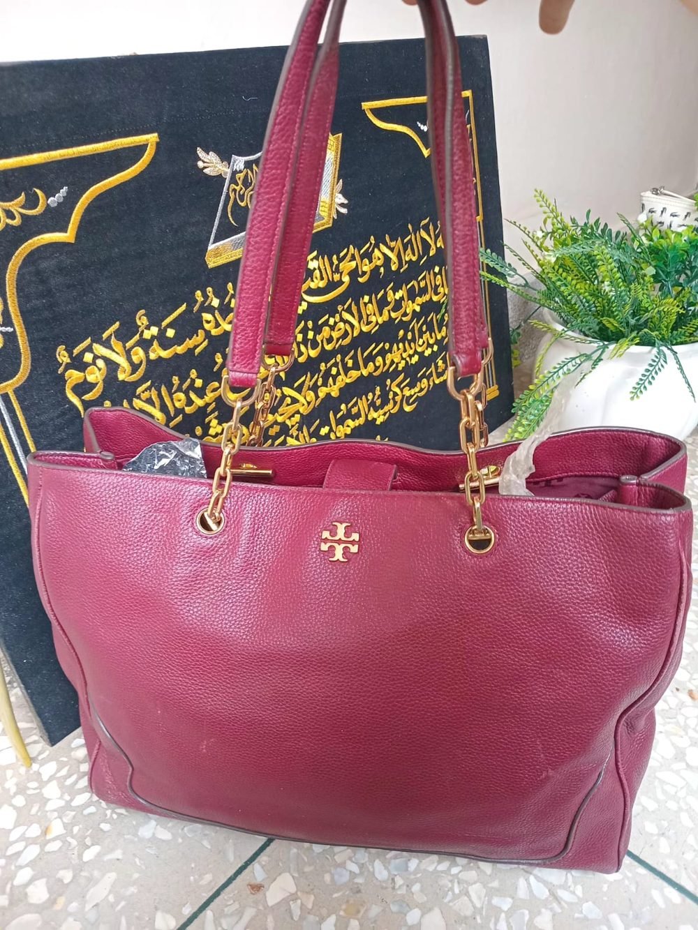 Tory Burch Chain-Handle Tote in Berry - real photo