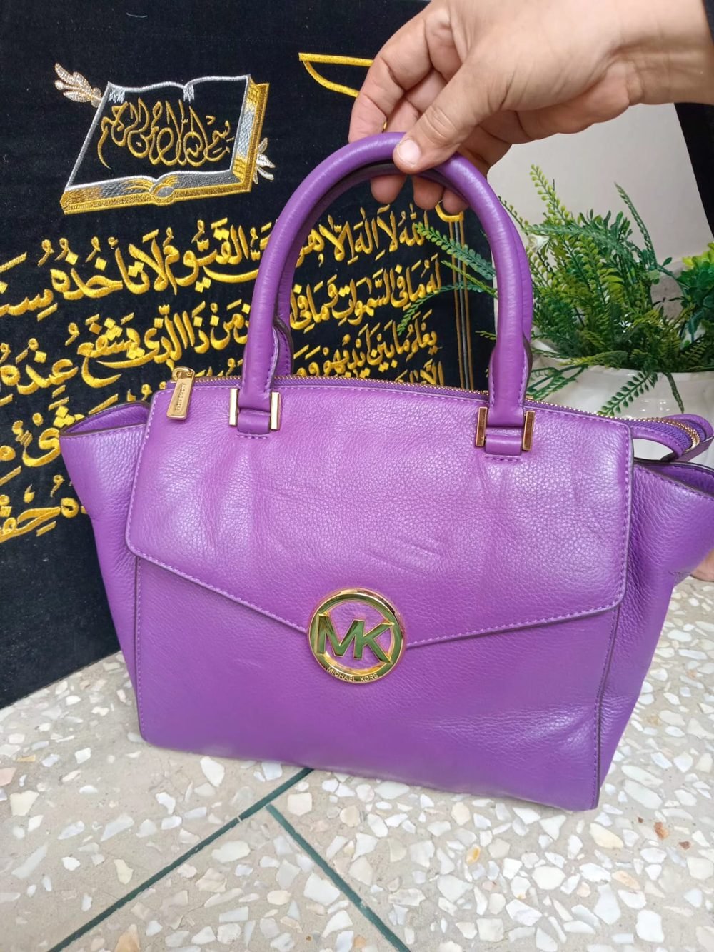 Michael Kors Leather Satchel in Purple - real photo