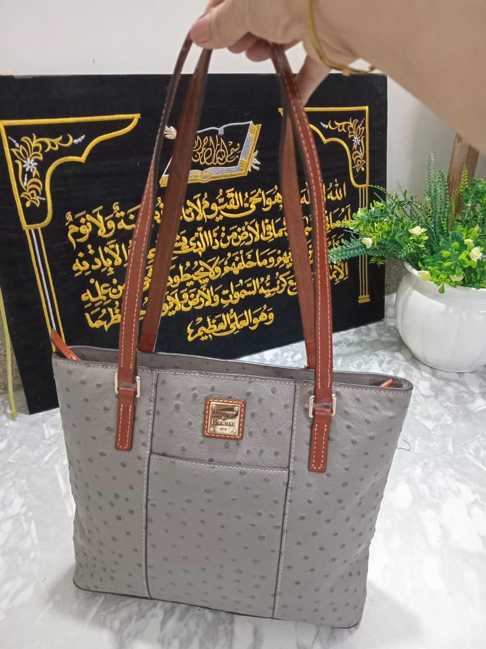 Dooney & Bourke Embossed Leather Tote in Grey - real photo