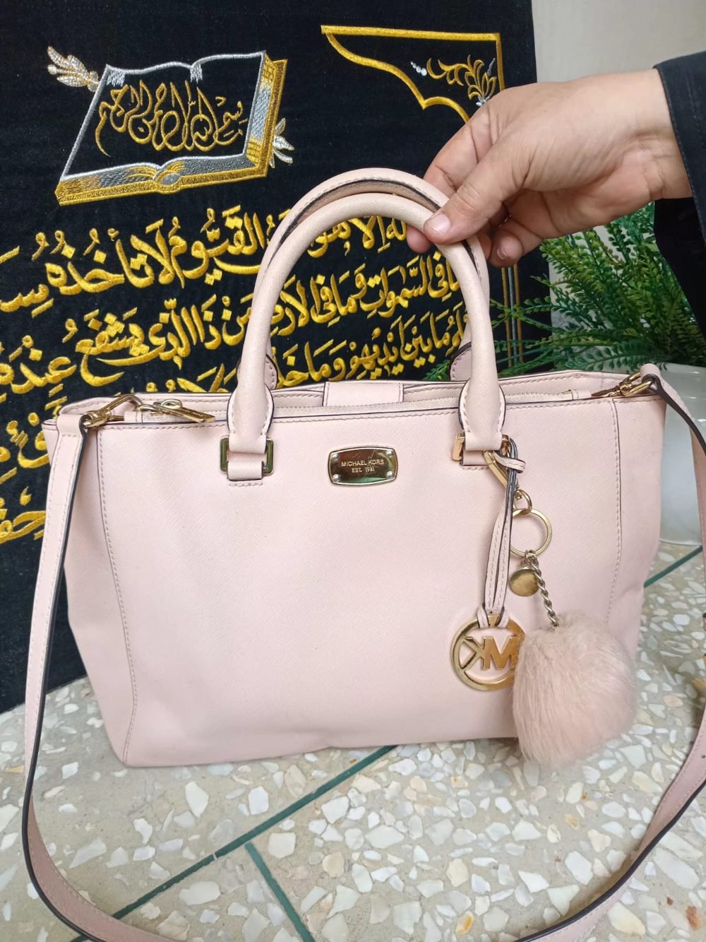 Michael Kors Satchel in Blush with Pom-Pom Charm - real photo