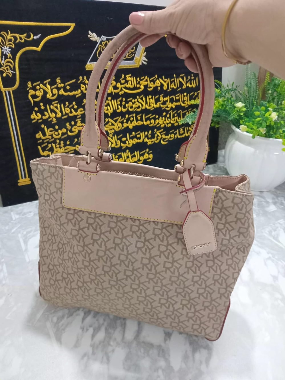 DKNY Logo Tote in Blush and Beige - real photo