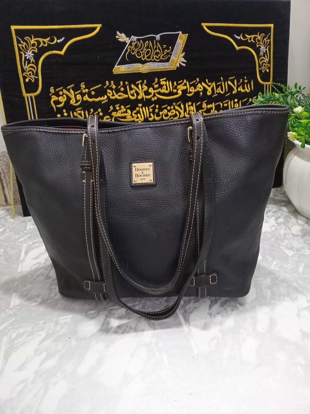 Dooney & Bourke Pebbled Leather Tote in Black - real photo