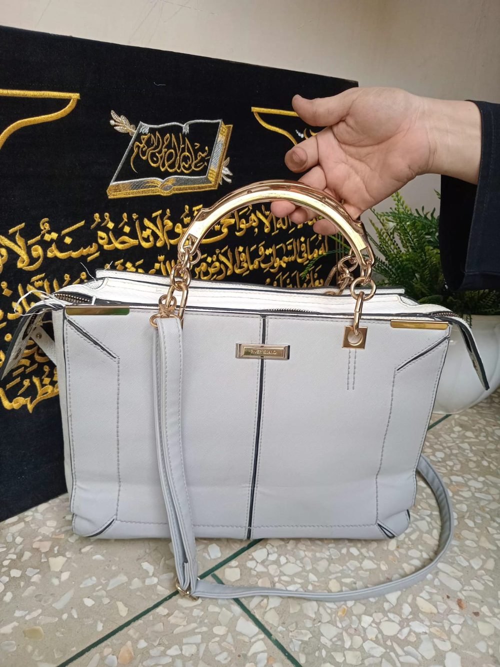 White Satchel with Gold Top Handle - real photo