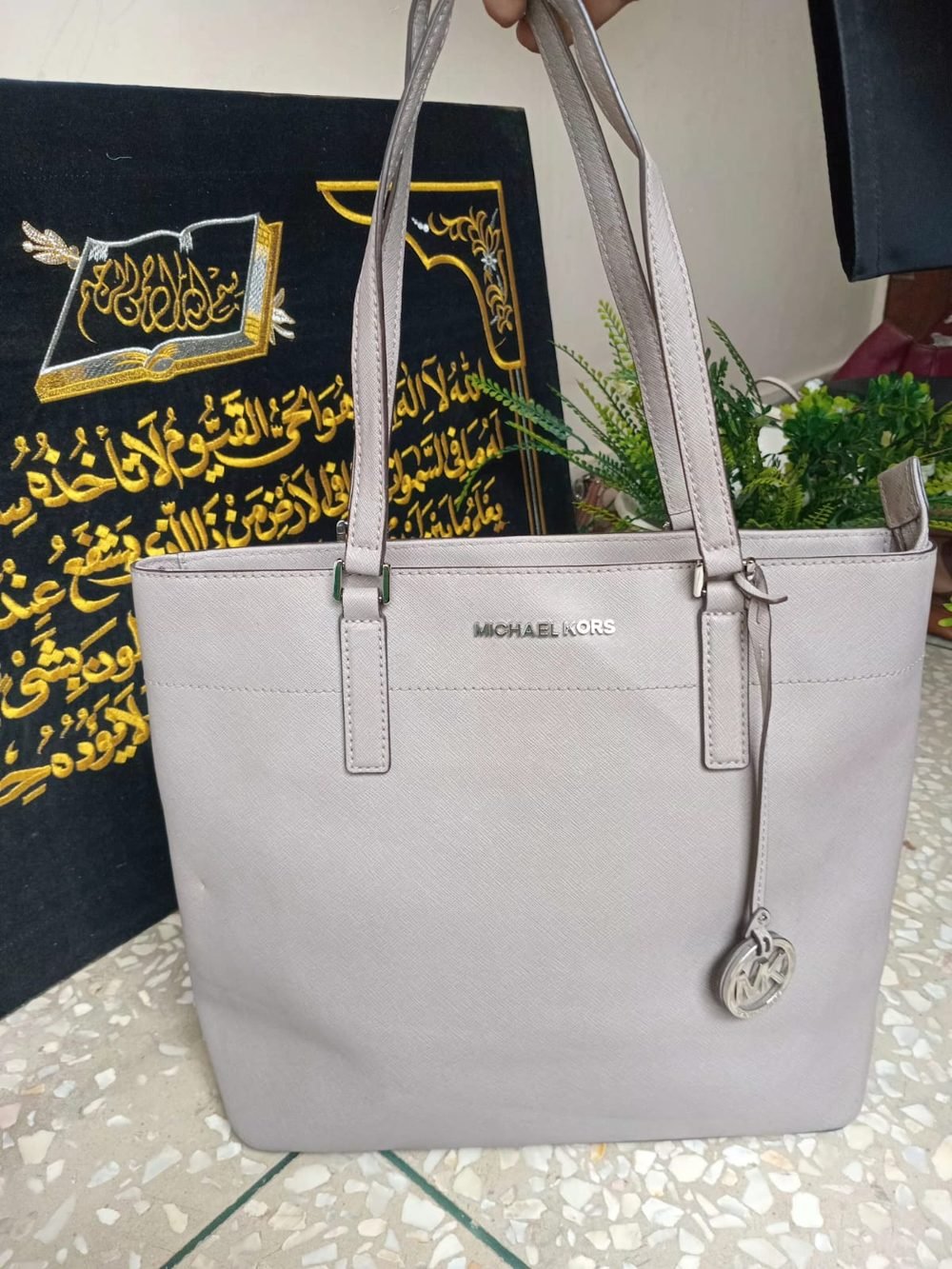 Michael Kors Leather Tote in Dove Grey - real photo