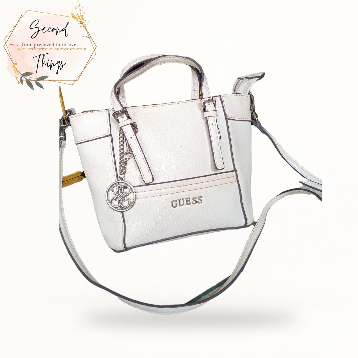Guess White Satchel with Crossbody Strap
