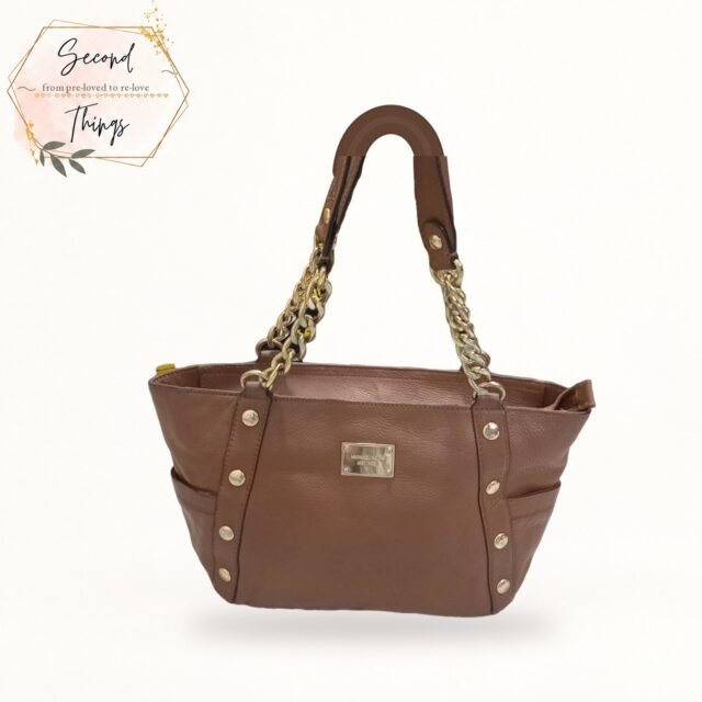 Studded Brown Shoulder Bag with Chain Straps