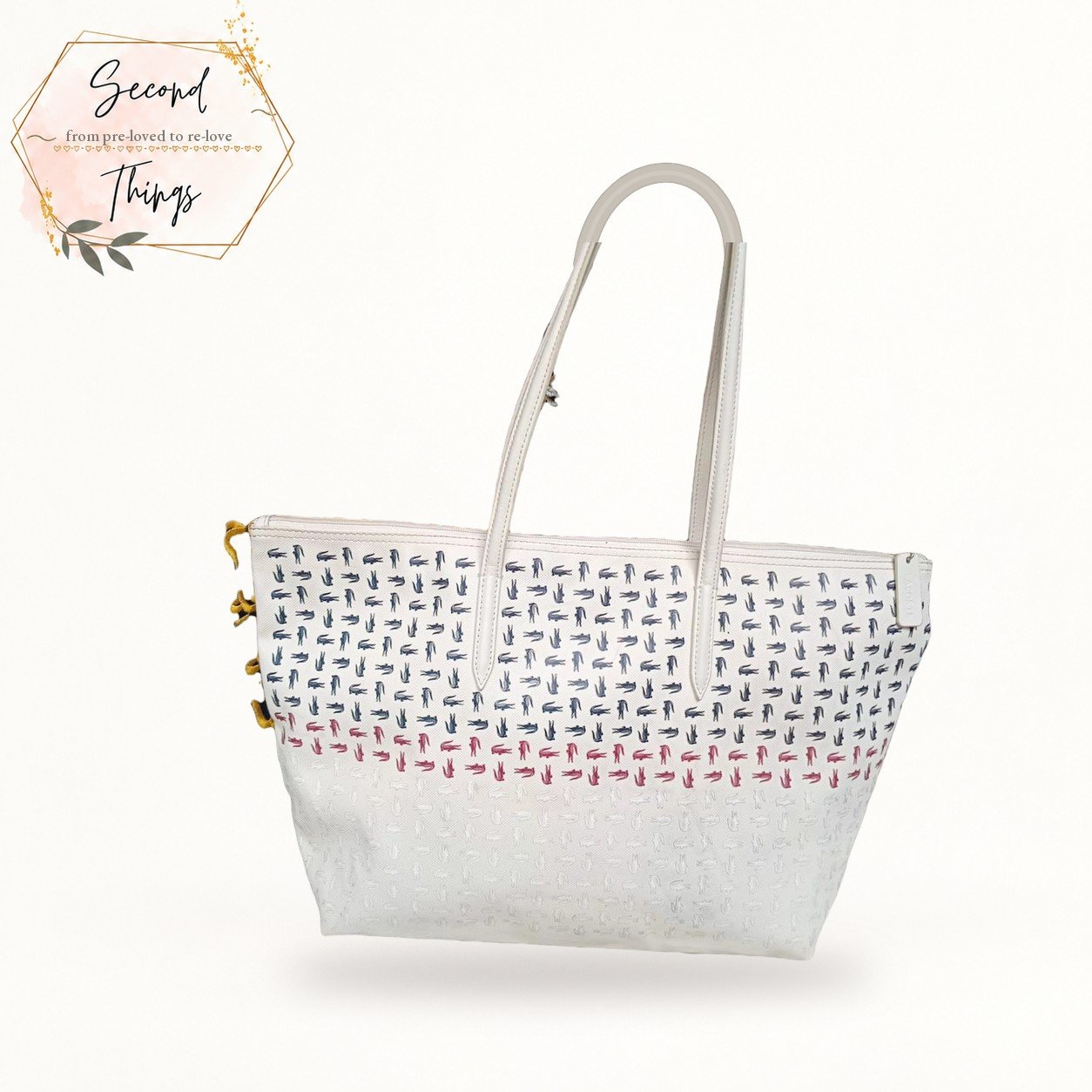 White Printed Zip Tote