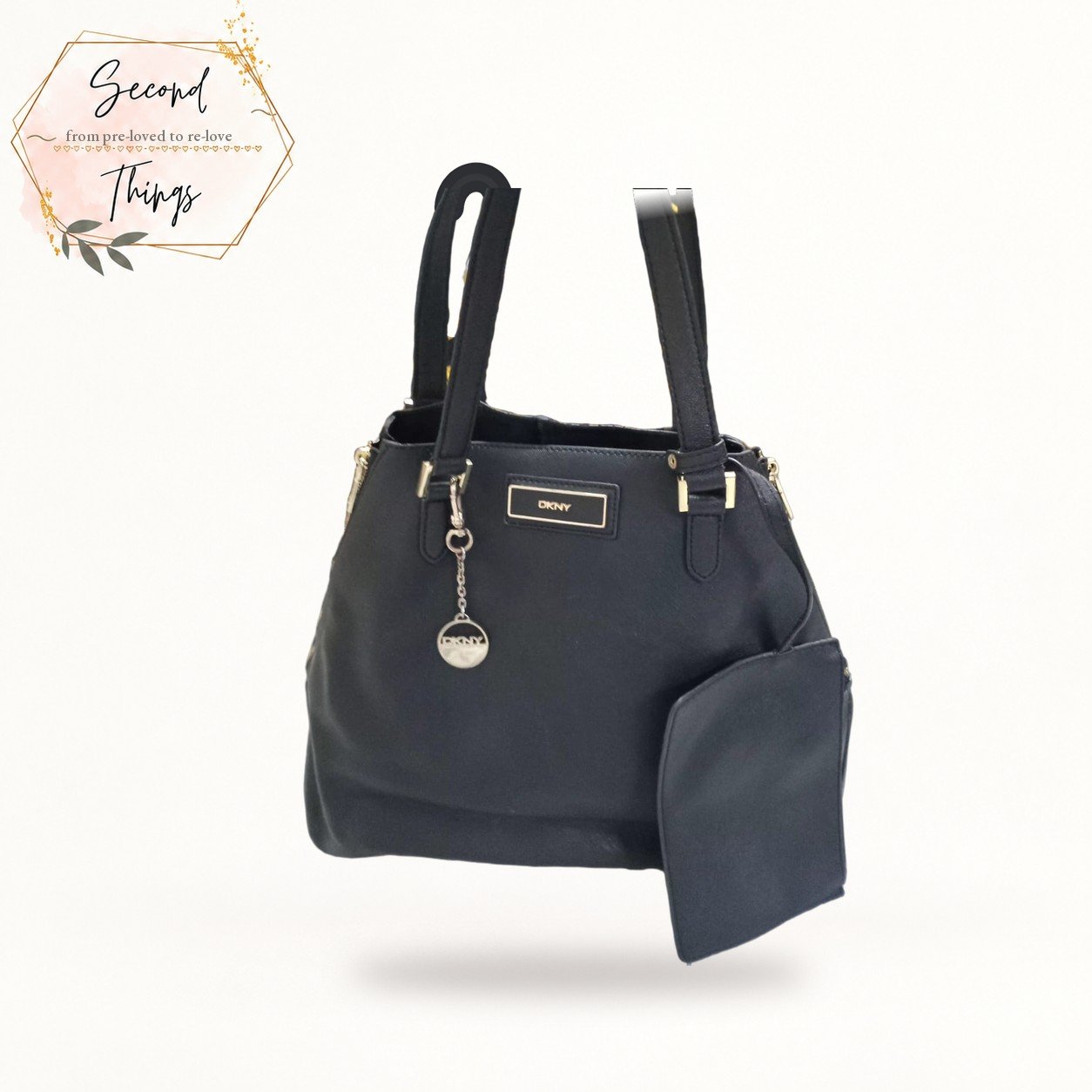 DKNY Black Tote with Pouch and Charm