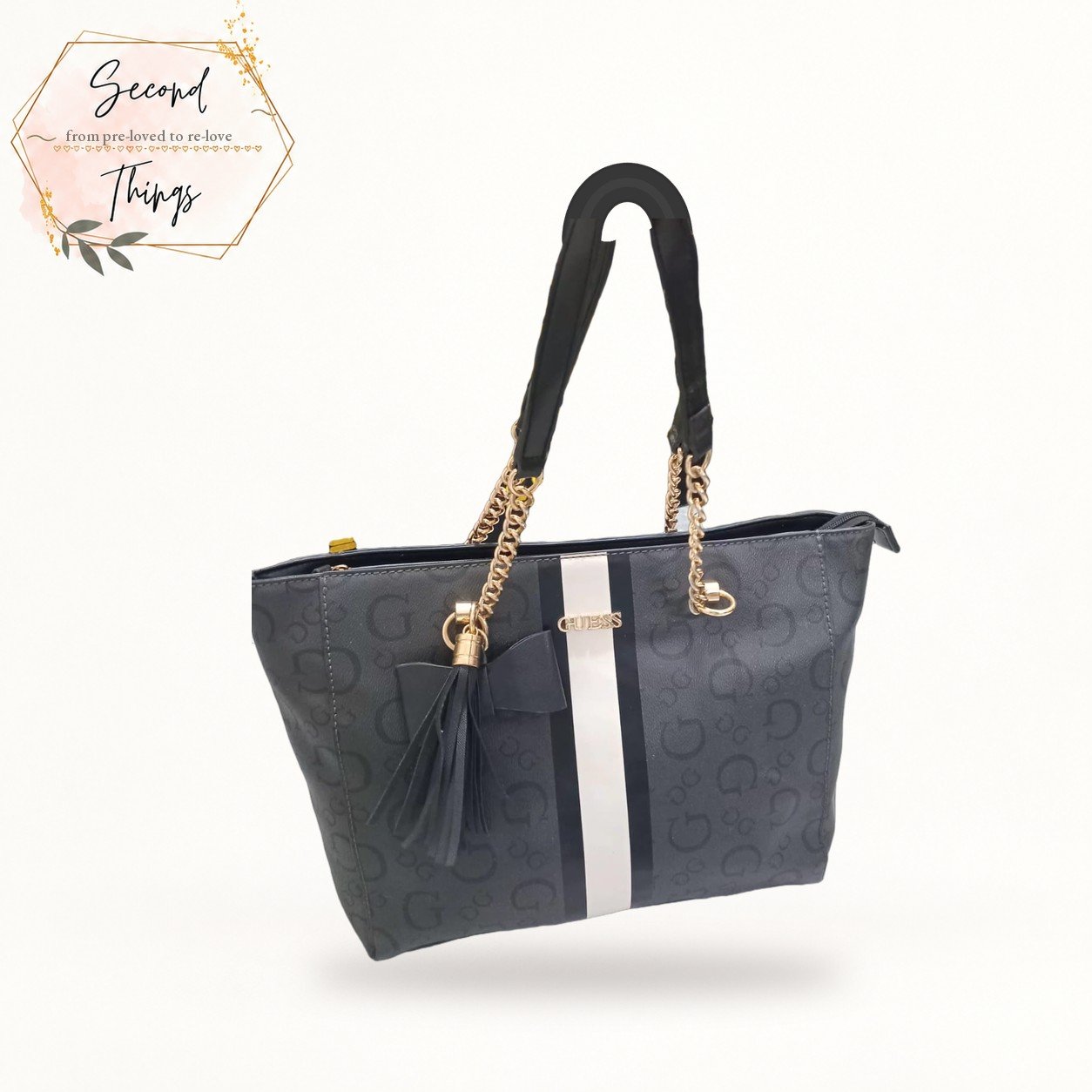 Logo-Print Tote with Tassel and Chain Handles