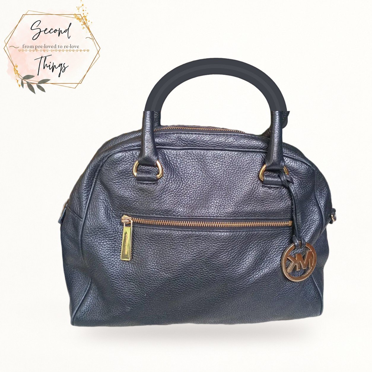 Michael Kors Navy Leather Dome Satchel