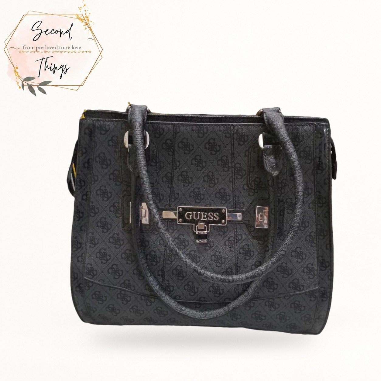 Guess Logo Satchel in Charcoal