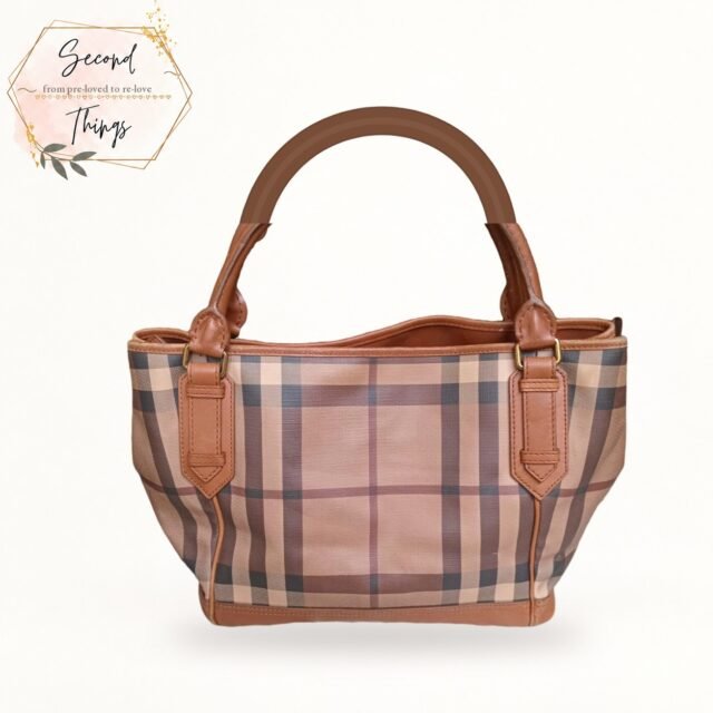 Plaid Check Tote with Tan Leather Handles