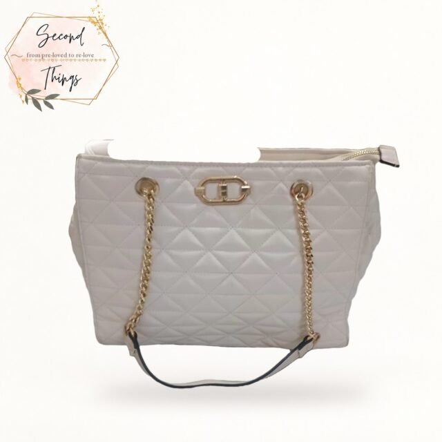 Cream Quilted Chain-Strap Shoulder Bag