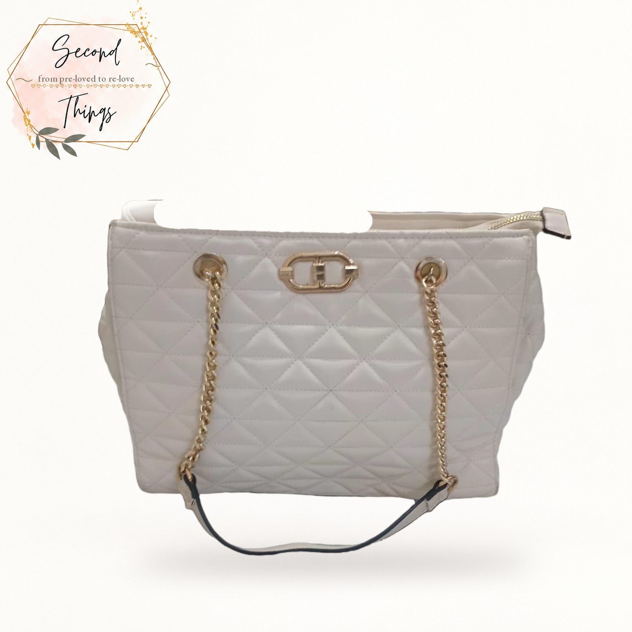 Cream Quilted Chain-Strap Shoulder Bag