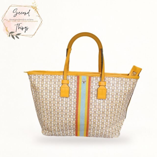 Tory Burch Striped Logo Tote