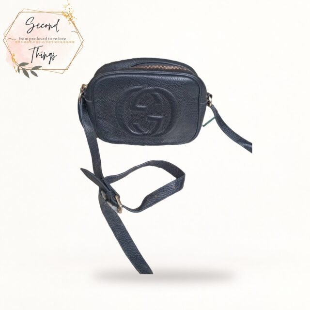 Navy Leather Camera Crossbody with Disc Emblem