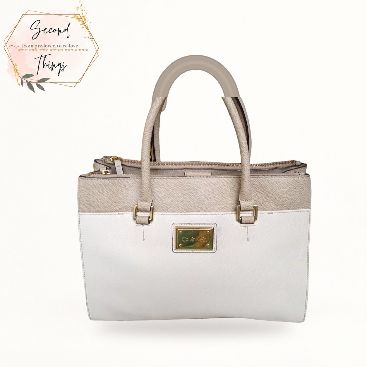 Calvin Klein Two-Tone Tote in Cream