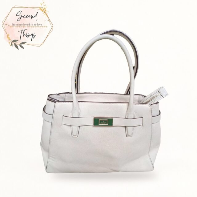 White Leather Handbag with Belted Front