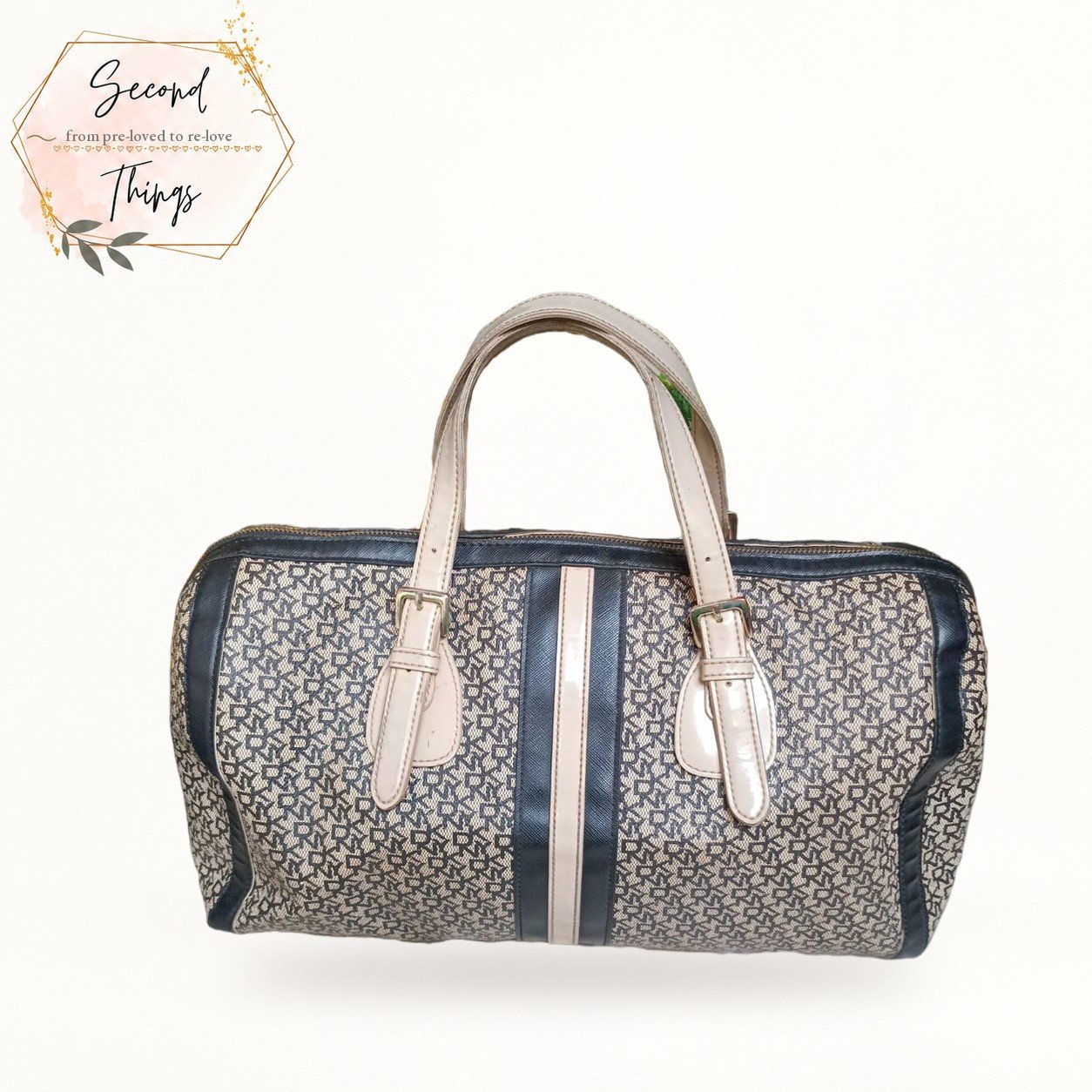 DKNY Monogram Duffle in Navy and Cream