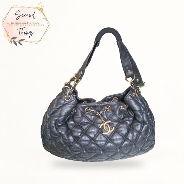 Quilted Chain-Detail Hobo in Black