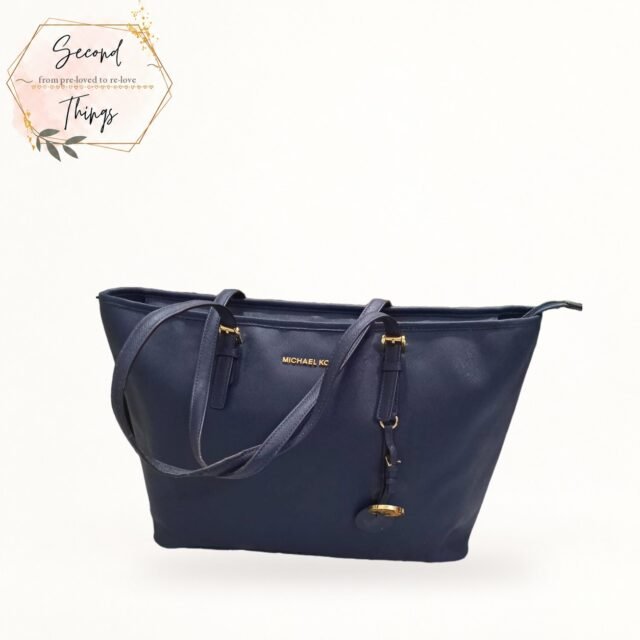 Michael Kors Leather Tote in Navy