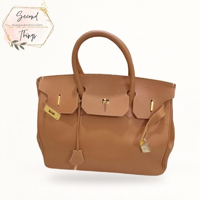 Tan Leather Top-Handle Bag with Padlock