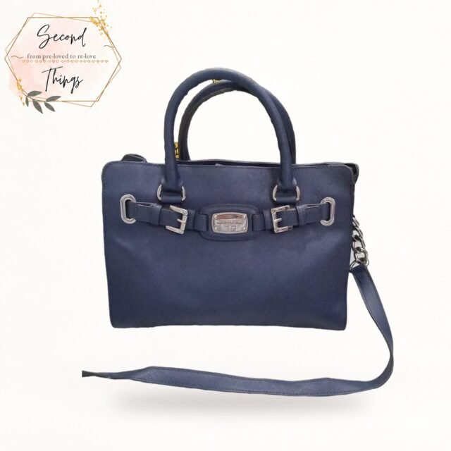 Navy Buckle Satchel with Long Strap