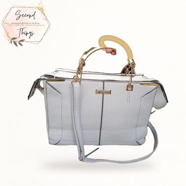 White Satchel with Gold Top Handle